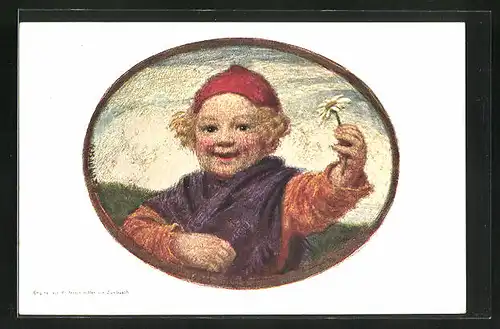 Künstler-AK Ludwig von Zumbusch: Kind mit Blume in der Hand, Ganzsache, PP 27 E8