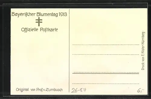 Künstler-AK Ludwig von Zumbusch: Kind mit Blume, Bayerischer Blumentag 1913