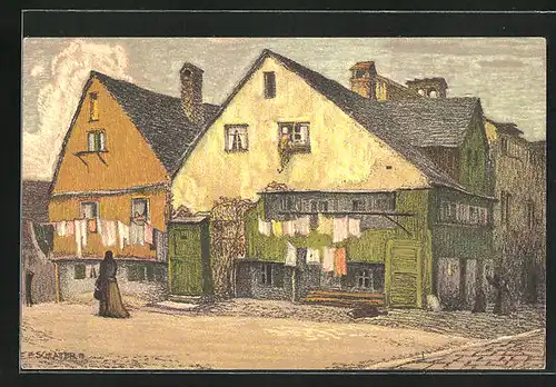 Künstler-AK Ernst E. Schlatter: Alte Häuser in der Au