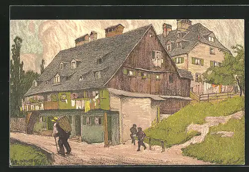 Künstler-AK Ernst E. Schlatter: Alte Häuser in der Au