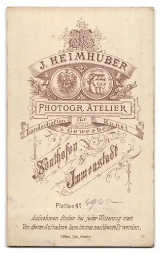 Fotografie J. Heimhuber, Sonthofen, Portrait bürgerlicher Herr mit Fliege und Schnurrbart