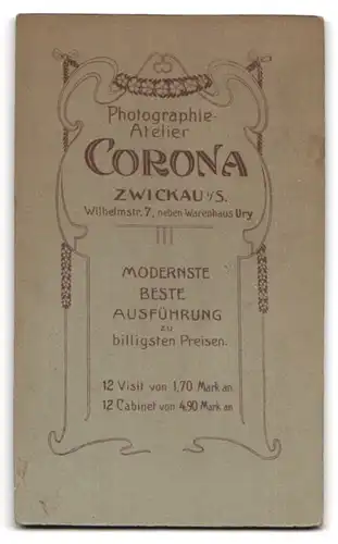 Fotografie Atelier Corona, Zwickau i. S., Wilhelmstr. 7, Portrait kleines Mädchen im Kostüm zum Fasching