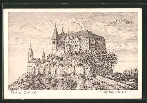 AK Neustadt / Südharz, Sicht auf Burg Honstein