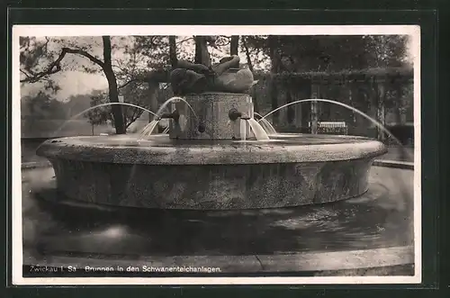 AK Zwickau i. S., Brunnen in den Schwanenteichanlagen