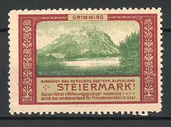 Reklamemarke Grimming, Besuchet die Steiermark, Landschaftsbild mit Gebirge