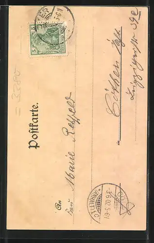 Lithographie Okerthal, Wanderer blicken auf das Hotel Romkerhalle