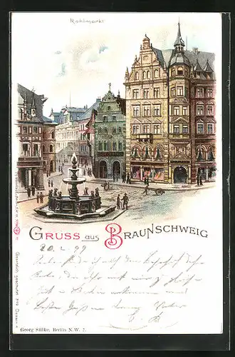 Lithographie Braunschweig, Blick auf den Kohlmarkt