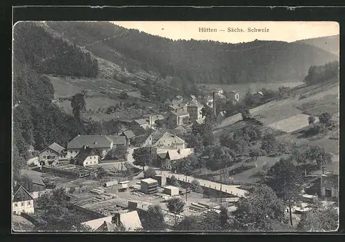 AK Hütten / Sächs. Schweiz, Ort aus der Vogelschau