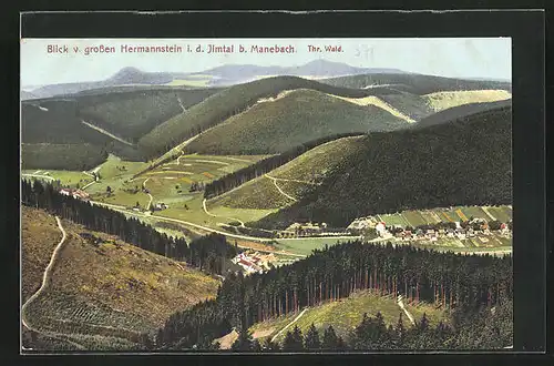 AK Manebach, Blick vom Grossen Hermannstein auf den Ort