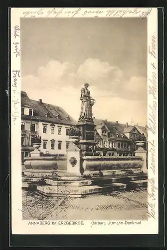 AK Annaberg i. Erzgeb., Barbara Uttmann-Denkmal