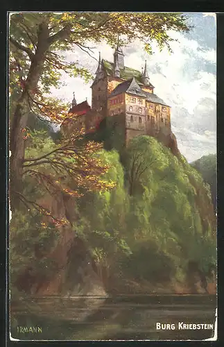 Künstler-AK Kriebstein, Burg auf dem Berg