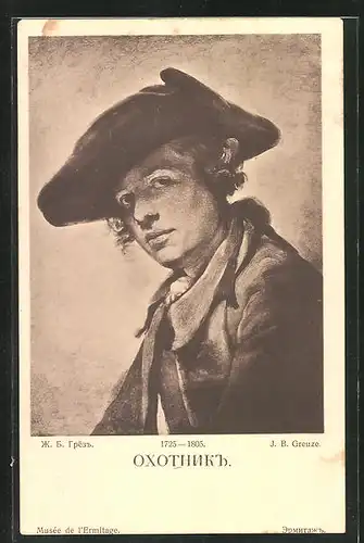 Künstler-AK J. B. Greuze: Portrait Herr mit Hut, Musée de l`Ermitage, Rotes Kreuz Russland