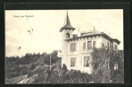 AK Rosdorf, Ortspartie mit Villa