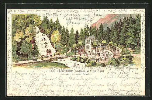 Lithographie Bad Harzburg, Gasthaus Radau-Wasserfall