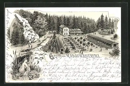 Vorläufer-Lithographie Bad Harzburg, 1895, Gasthaus Radau-Wasserfall