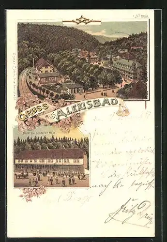 Lithographie Alexisbad i. Harz, Hotel Zur Goldenen Rose