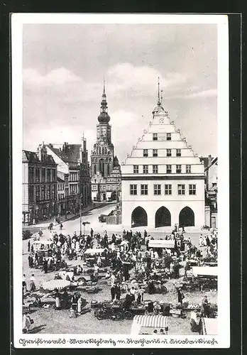 AK Greifswald, Marktplatz mit Rathaus und Nikolaikirche