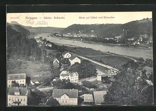 AK Bad Schandau / Sächs. Schweiz, Blick auf Elbtal und Ort