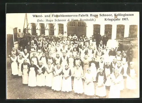 AK Kellinghusen, Wurst- und Fleischkonserven-Fabrik v. Hugo Schnoor 1917