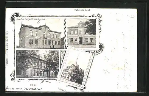 AK Bredstedt, Bahnhofs Hotel, Landwirtschaftliche Winterschule, Rathaus