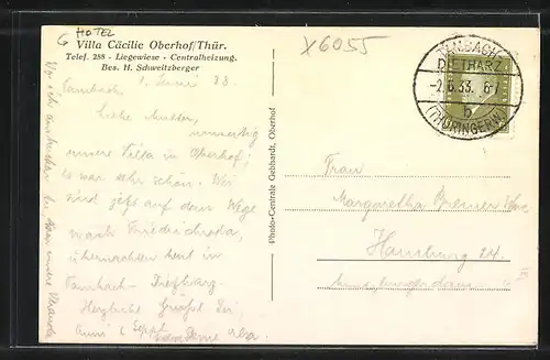 AK Oberhof / Thür., Hotel Villa Cäcilie