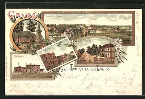 Lithographie Lockstedter Lager, Verwaltung und Post, Wache, Bahnhof