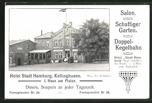 AK Kellinghusen, Hotel Stadt Hamburg mit Kegelbahn