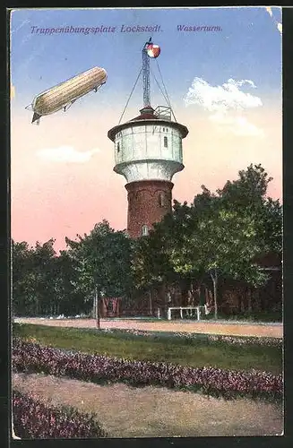 AK Lockstedt, Truppenübungsplatz, Zeppelin über dem Wasserturm