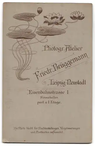 Fotografie Friedr. Brüggemann, Leipzig-Neustadt, Esenebahnstrasse 1, Portrait zwei junge Damen in hübschen Kleidern