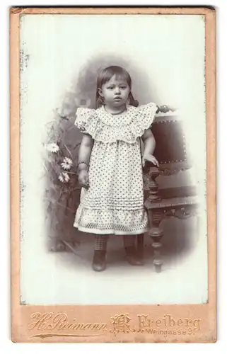 Fotografie H. Reimann, Freiberg, Weingasse 9, Portrait kleines Mädchen im modischen Kleid