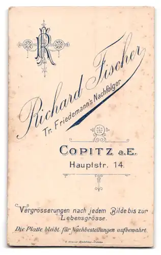 Fotografie Richard Fischer, Copitz a. E., Hauptstrasse 14, Portrait junge Dame im modischen Kleid mit Fächer