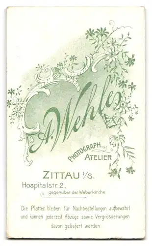 Fotografie A. Wehle, Zittau i / S., Hospitalstrasse 2, Portrait junge Dame im weissen Kleid mit Stuhl