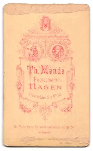 Fotografie Th. Mende, Hagen, Elberfelder Strasse 82, Portrait bürgerliche Dame mit Haube