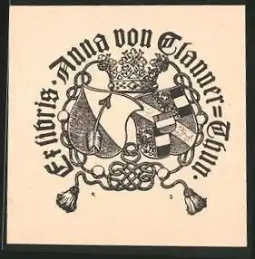 Exlibris Anna von Glannerthun, Wappen mit Krone und Pfeil