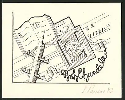 Exlibris Telegraphenleitung & technische Darstellung