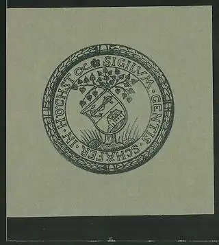 Exlibris Sigilvm Gentis Schäfer in Höchst, Wappen mit Anker und Haus