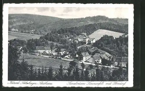 AK Sülzhayn i. S., Ort aus der Vogelschau mit Sanatorium Sonnenfels