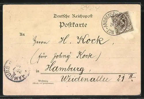 Vorläufer-Lithographie St. Andreasberg, 1895, Kaiserliches Postamt, Teich-Anlagen, Wildfütterung im Winter