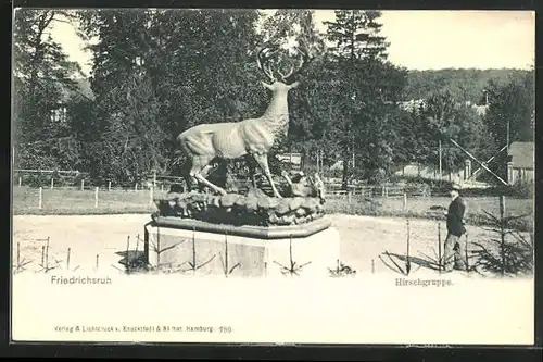 AK Friedrichsruh, Statue eines Hirsch
