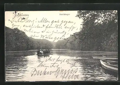AK Rohlfshagen-Kupfermühle, Männer auf dem Fluss