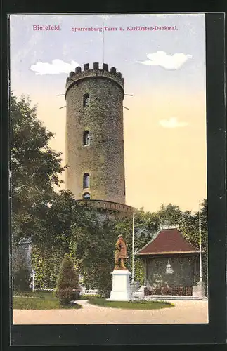 AK Bielefeld, Sparrenburg-Turm und Kurfürsten-Denkmal