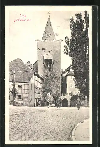 Künstler-AK Jena, Johannis-Turm mit Geschäft