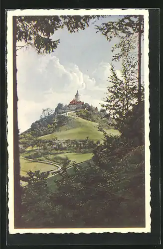 AK Kahla i. Thür., Leuchtenberg, Durchblick vom Dohlenstein