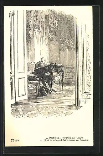 AK König Friedrich II. (der Grosse) in seinem Arbeitszimmer zu Potsdam