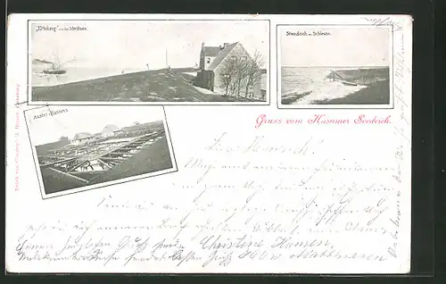 AK Husum, Gasthaus Erholung an der Nordsee, Steindeich m. Schleuse, Auster-Bassins