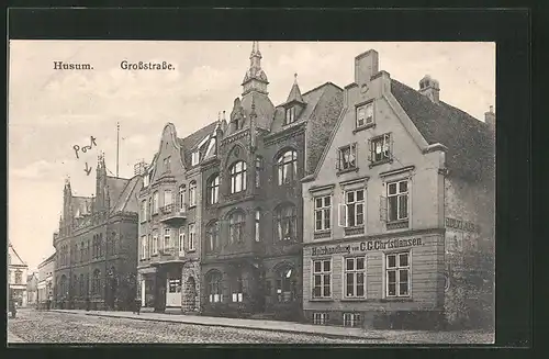 AK Husum, Holzhandlung von C. G. Christiansen in der Grossstrasse