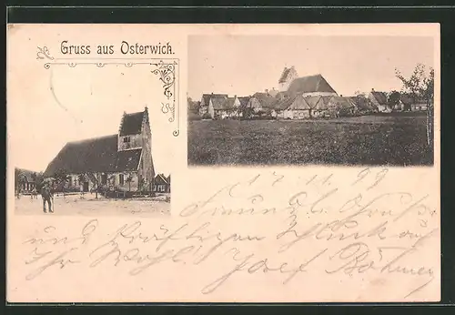 AK Osterwick, Kirche, Panorama des Dorfkerns