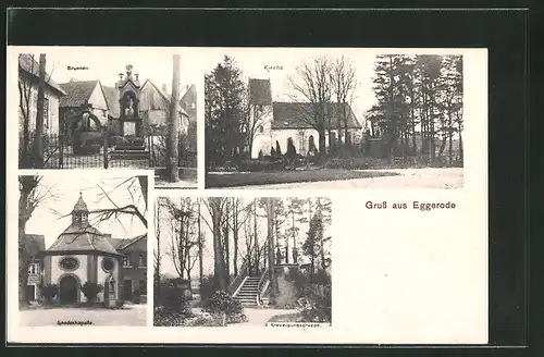 AK Eggerode, Brunnen, Gnadenkapelle, Kreuzigungsgruppe