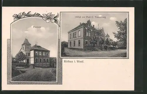 AK Rüthen i. Westf., Hotel zur Post v. C. Teutenberg, Postamt