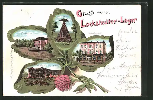 Passepartout-Lithographie Lockstedter-Lager, Hotel Kaiserhof, Beschossenes Haus v. Ridders, Kleeblatt